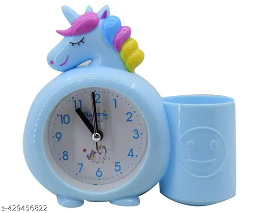 Kids Unicorn Alarm Clock with Pen Stand, Table Clock for Birthday Return Gift, Plastic Cute Cartoon Theme Desk Alarm Clock for Kids