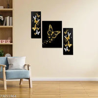 Blue Art Gallary Set Of 3 butterfly and Ganesha Religious Modern Art Wall Paintings.