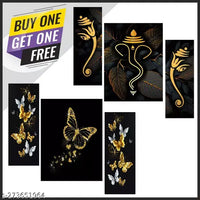 Blue Art Gallary Set Of 3 butterfly and Ganesha Religious Modern Art Wall Paintings.