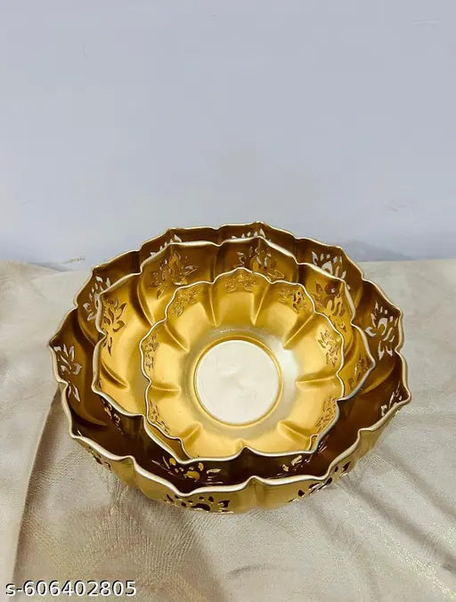Gold Decorative Bowl for Floating Flowers and Candles Entrance Centre Color- Gold (Pack of 3) l Golden Metal .