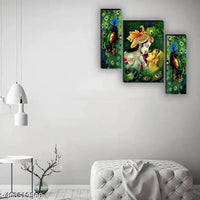 krishna set of 3 Panel Painting Digital Reprint 18 inch x 30 inch Painting  (Without Frame, Pack of 3)