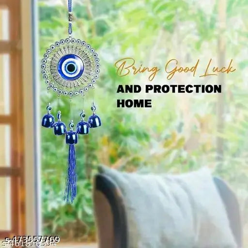 5 Bells Wind Chimes for Home Positive Energy, Evil Eye Hanging for Home, Evil Eye Home Decor Items fancy najar battu