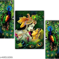 krishna set of 3 Panel Painting Digital Reprint 18 inch x 30 inch Painting  (Without Frame, Pack of 3)