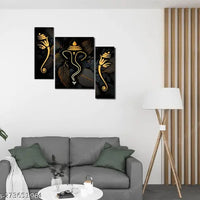 Blue Art Gallary Set Of 3 butterfly and Ganesha Religious Modern Art Wall Paintings.