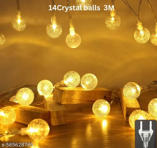 String Lights Plug in, 9.8ft 14 LED Crystal Ball Warm White Fairy Lights.