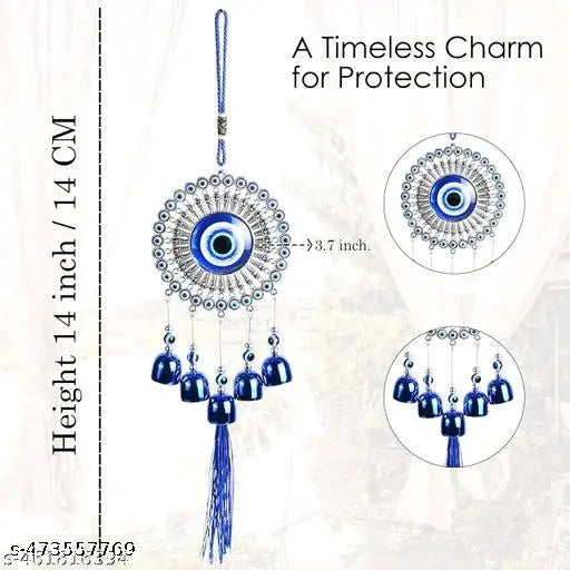 5 Bells Wind Chimes for Home Positive Energy, Evil Eye Hanging for Home, Evil Eye Home Decor Items fancy najar battu