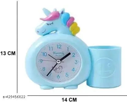 Kids Unicorn Alarm Clock with Pen Stand, Table Clock for Birthday Return Gift, Plastic Cute Cartoon Theme Desk Alarm Clock for Kids